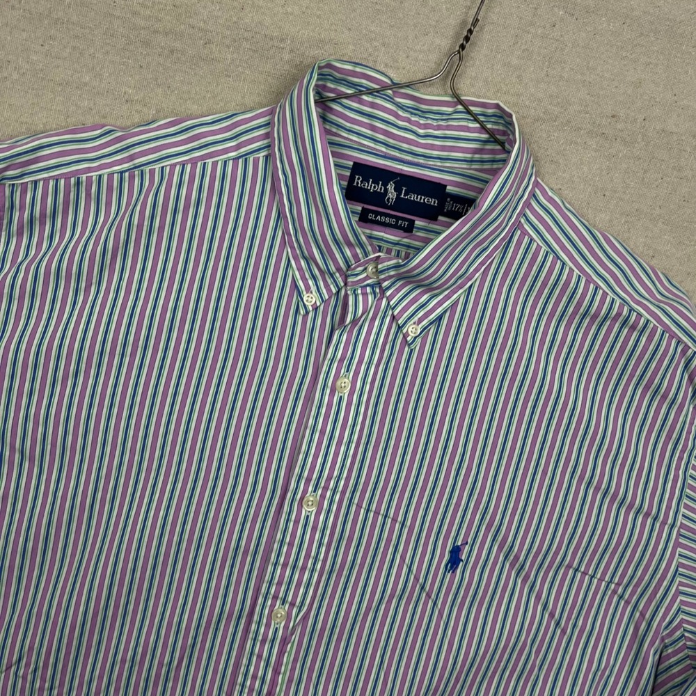 Ralph Lauren Classic Fit Striped Button Down Shirt Men‎ XL Multi Color Cotton